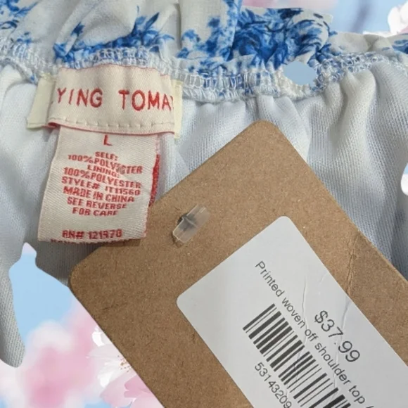 NWT Flying Tomato Floral Blue and White Off-Shoulder Top Size Large - Picture 4 of 4